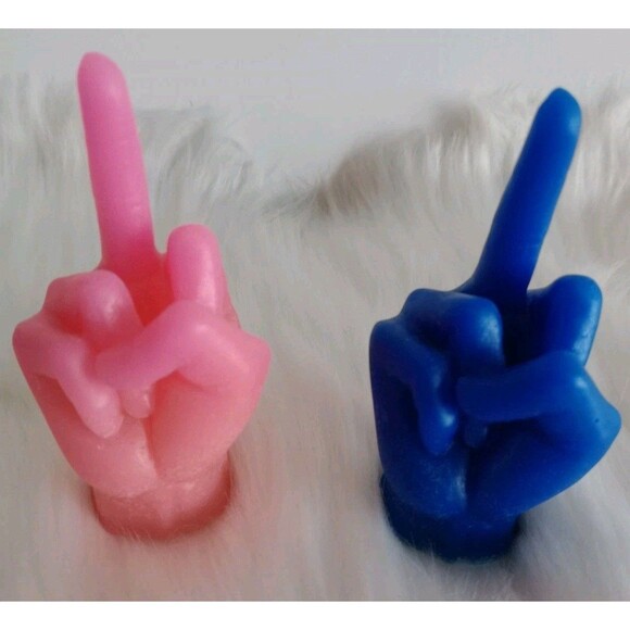 Blue Or Pink Middle Finger Resin Statue Figurine Flip-Off Ring Holder - Picture 1 of 4